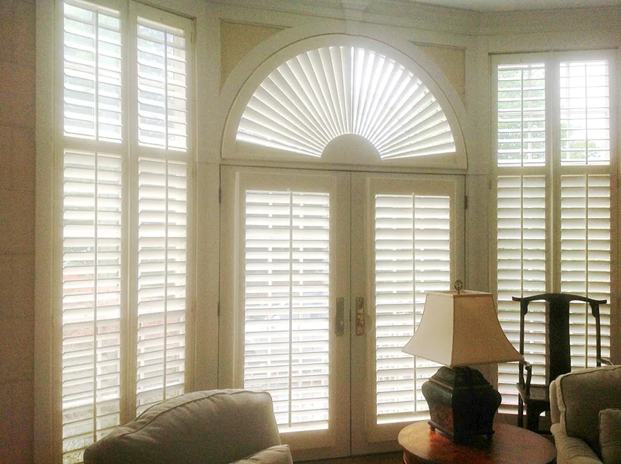 Sunburst Arch over French Doors with Shadow Boxes