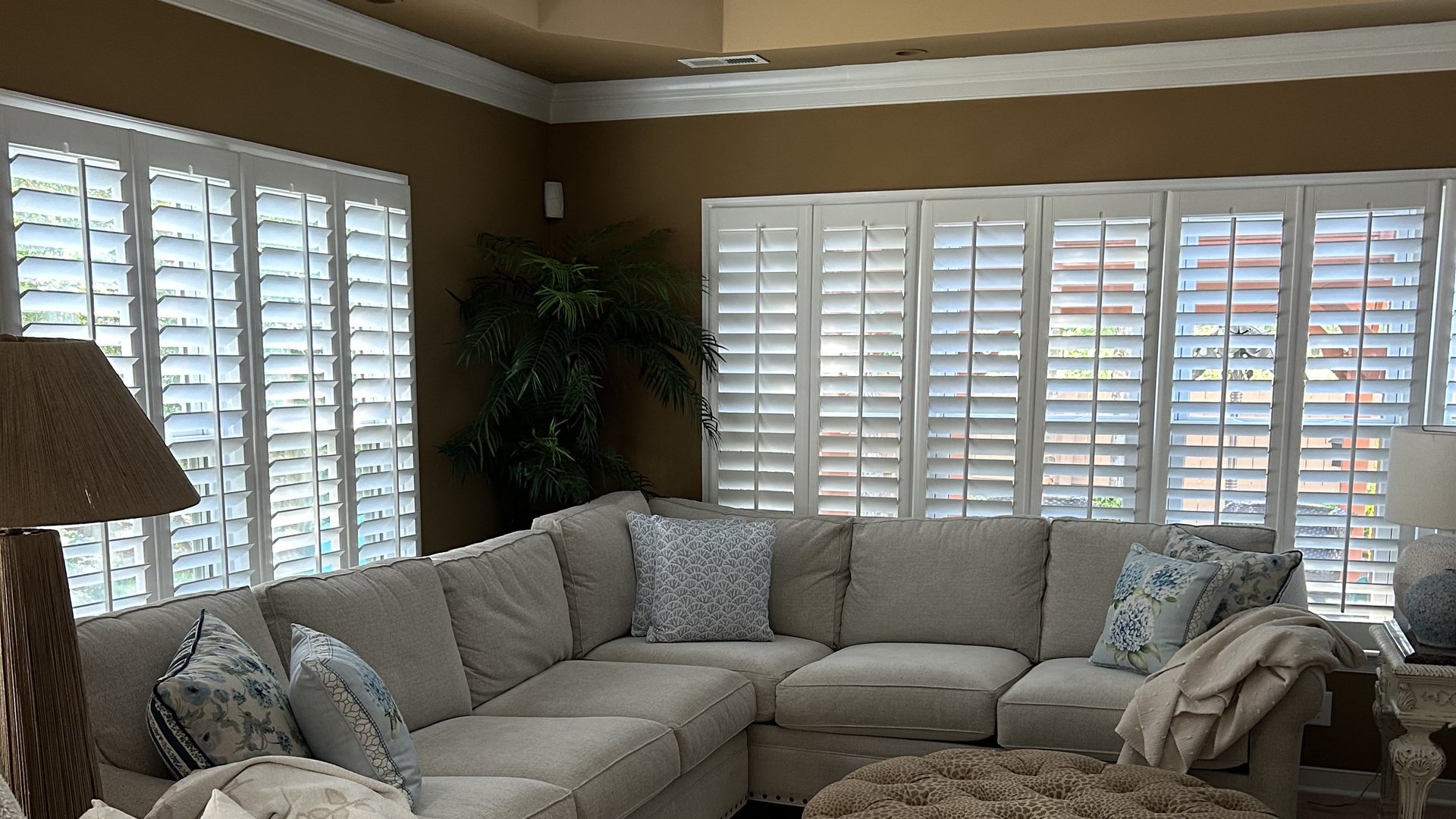 Bright room with custom Softedge plantation shutters