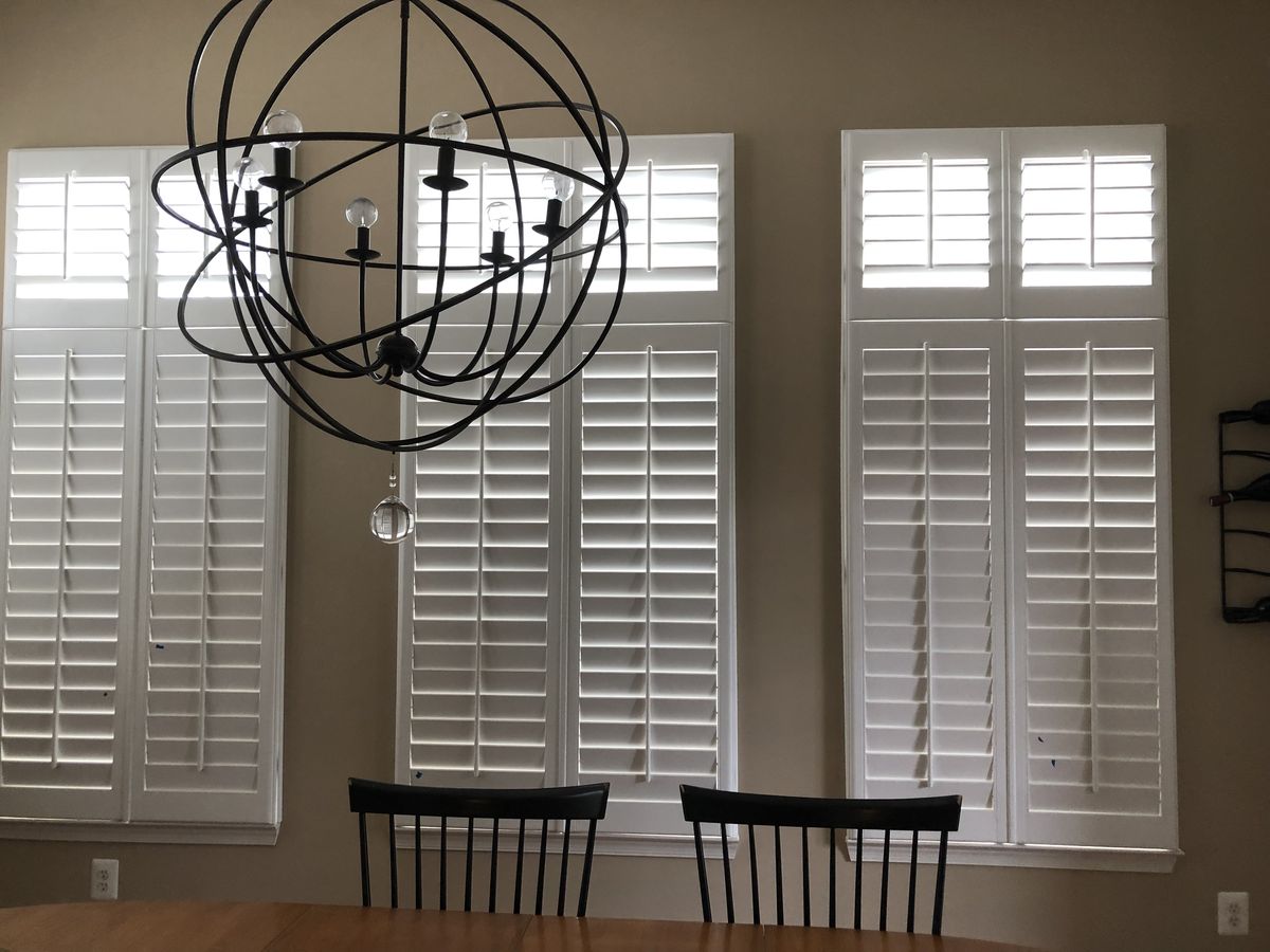 Custom plantation shutters installed in Potomac dining room